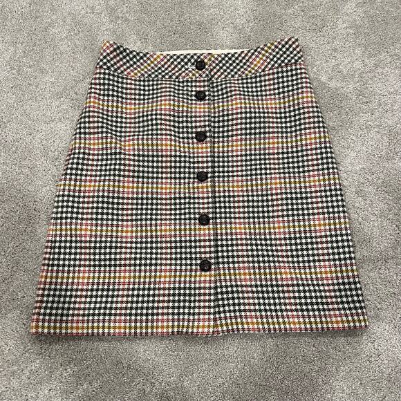 Talbots Women's Wool Blend Plaid Skirt Cream Green Buttons Size 4‎ - Picture 1 of 9